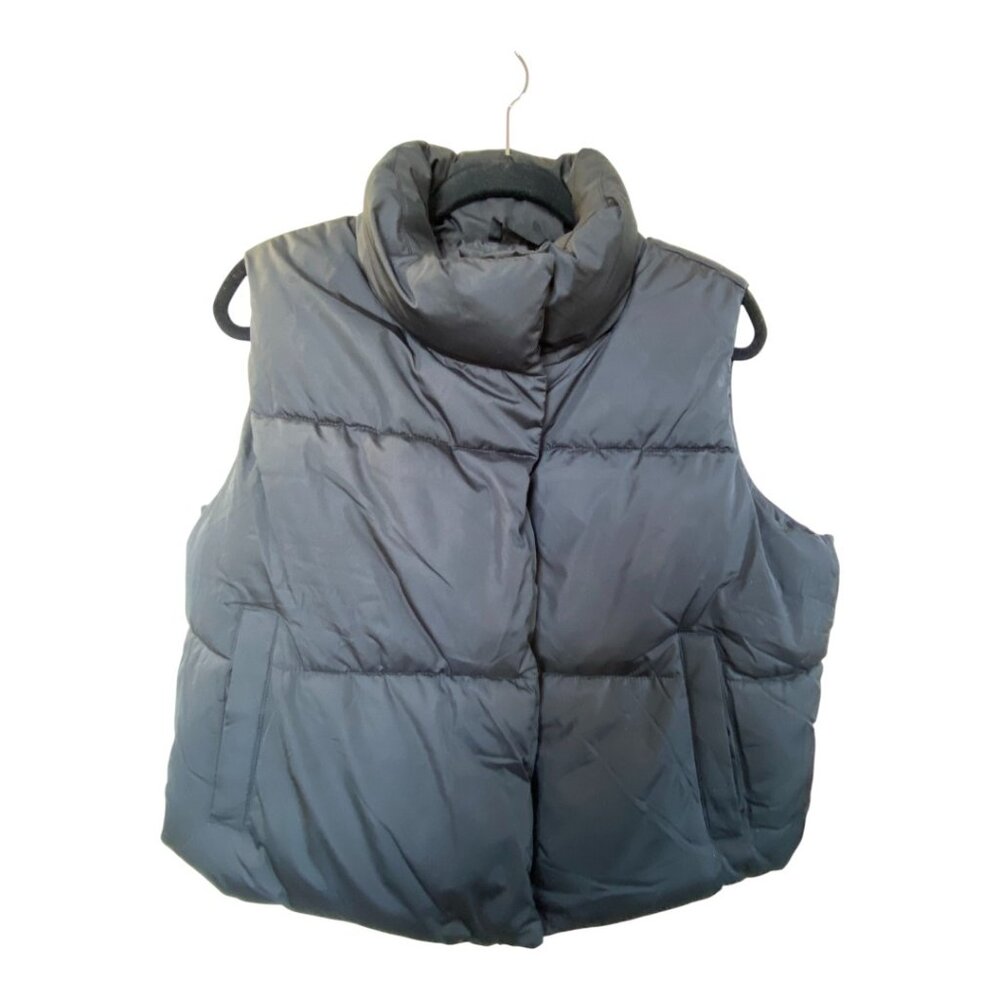 Black Puffer Vest Sleeveless Quilted Zip Front Winter Insulated Vest Med Petite